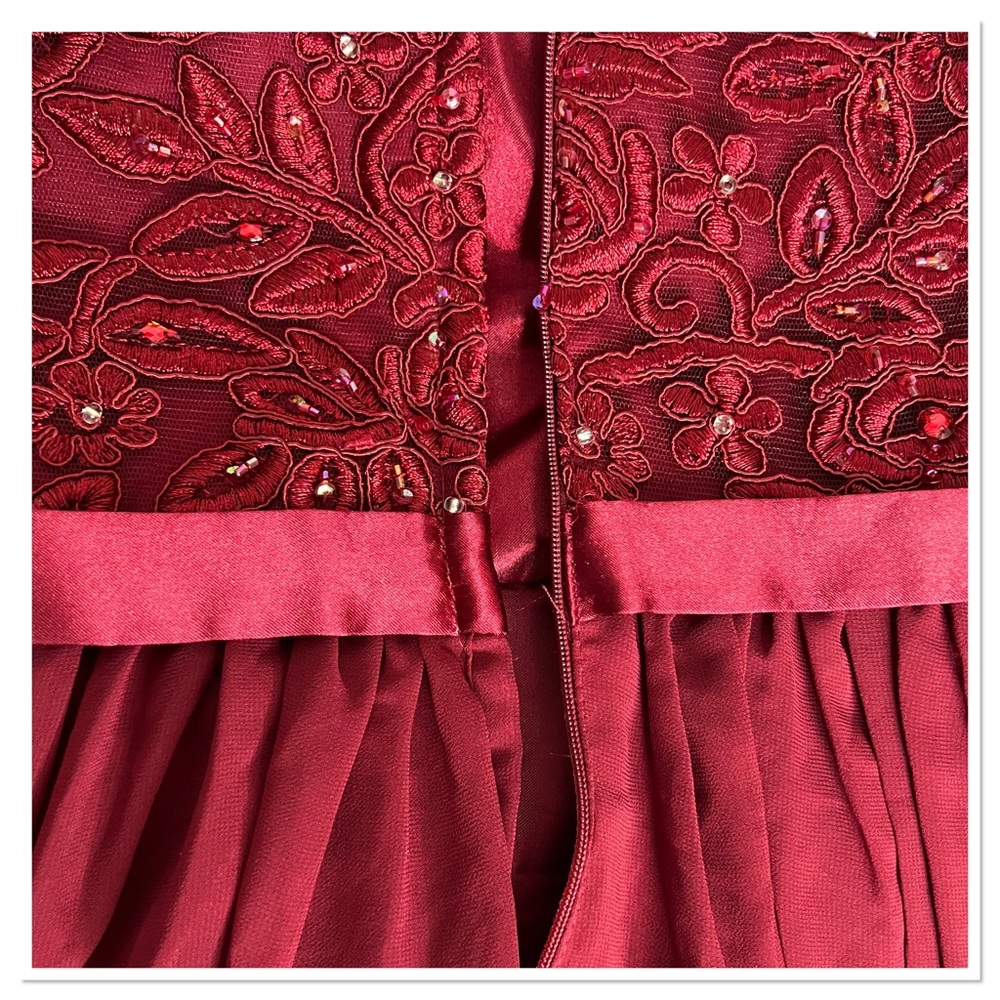 Formal Illusion Sequin, Lace and Chiffon Maxi Gown in Garnet Red - Picture 9 of 13